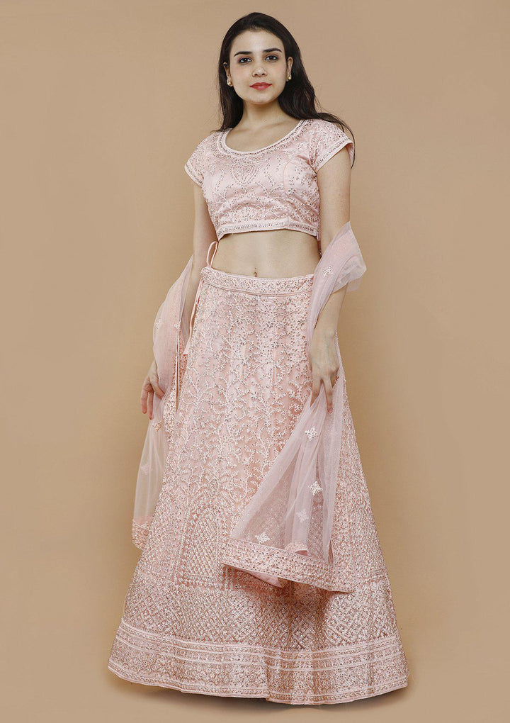 Pink Embellished Net Designer Lehenga-Koskii