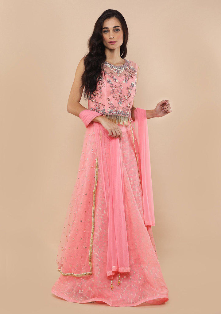 Light Pink Cutdana Work Silk Designer Lehenga-Koskii