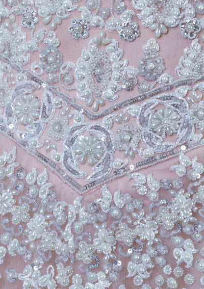Peach Pink Stonework Net Designer Gown-Koskii