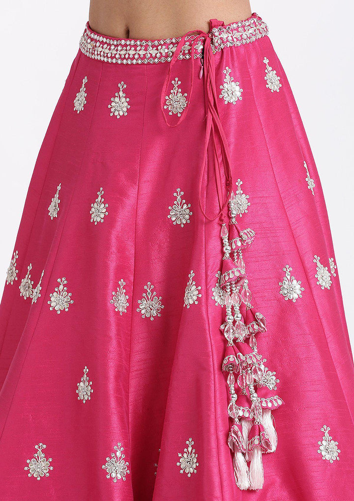 Pink Gota Patti Raw Silk Designer Lehenga-Koskii