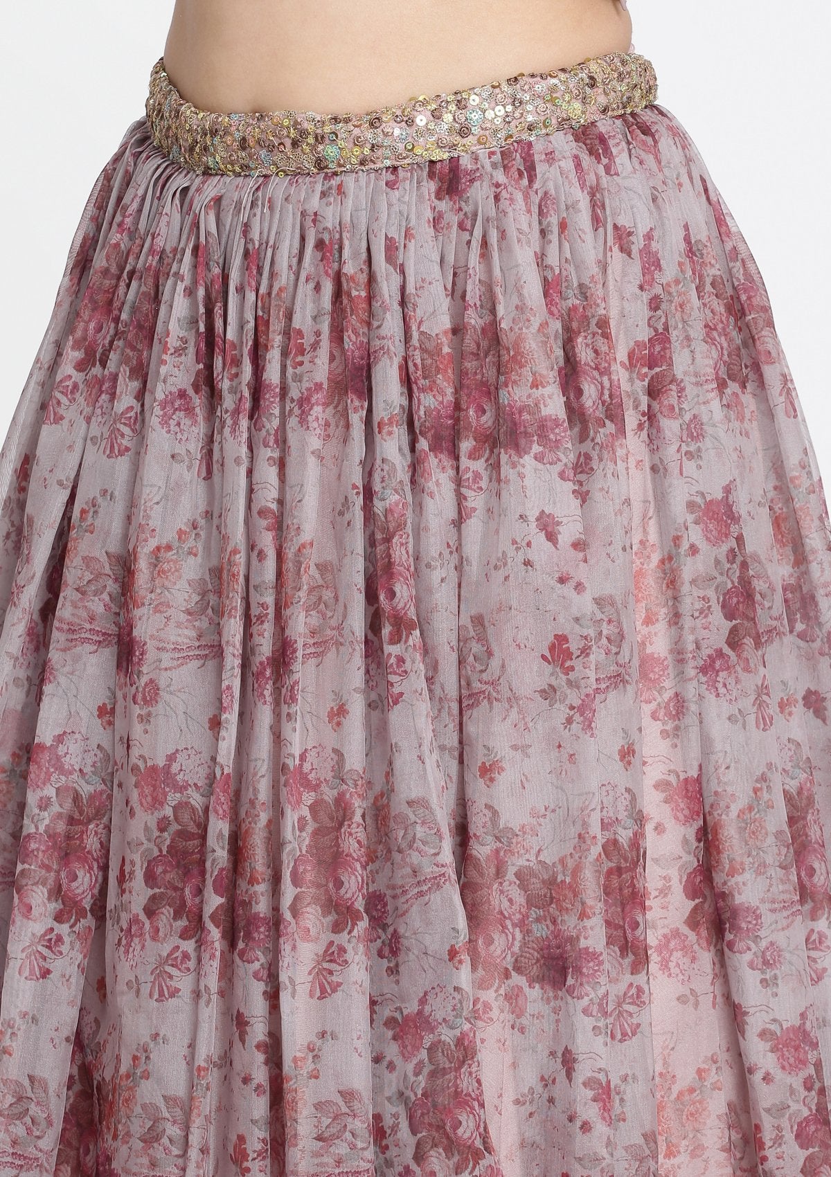 Lavender and Brown Sequins Tissue Designer Lehenga-Koskii