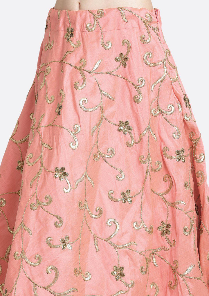 Baby Pink Mirrorwork Rawsilk Designer Lehenga-Koskii