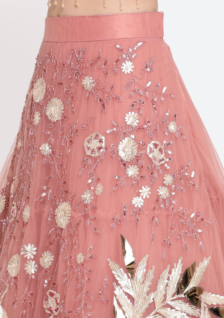 Onion Pink Cutdana Net Designer Lehenga-Koskii