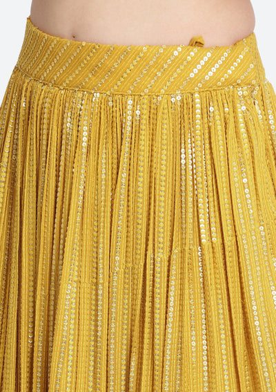 Yellow Sequins Georgette Designer Lehenga-Koskii