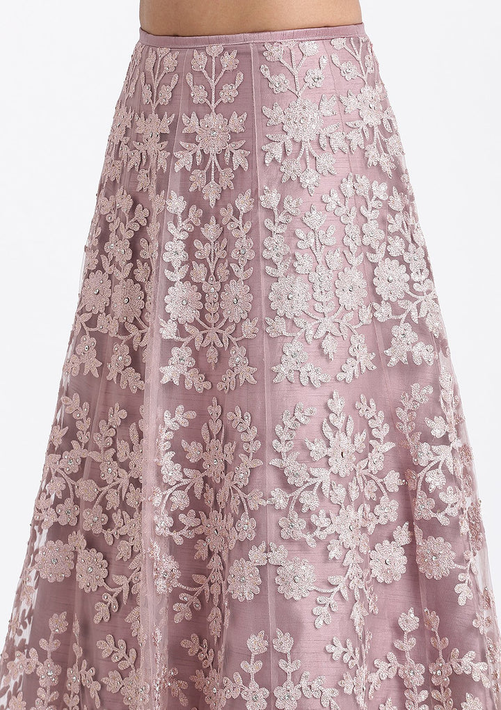 Mauve Threadwork Net Designer Lehenga-Koskii