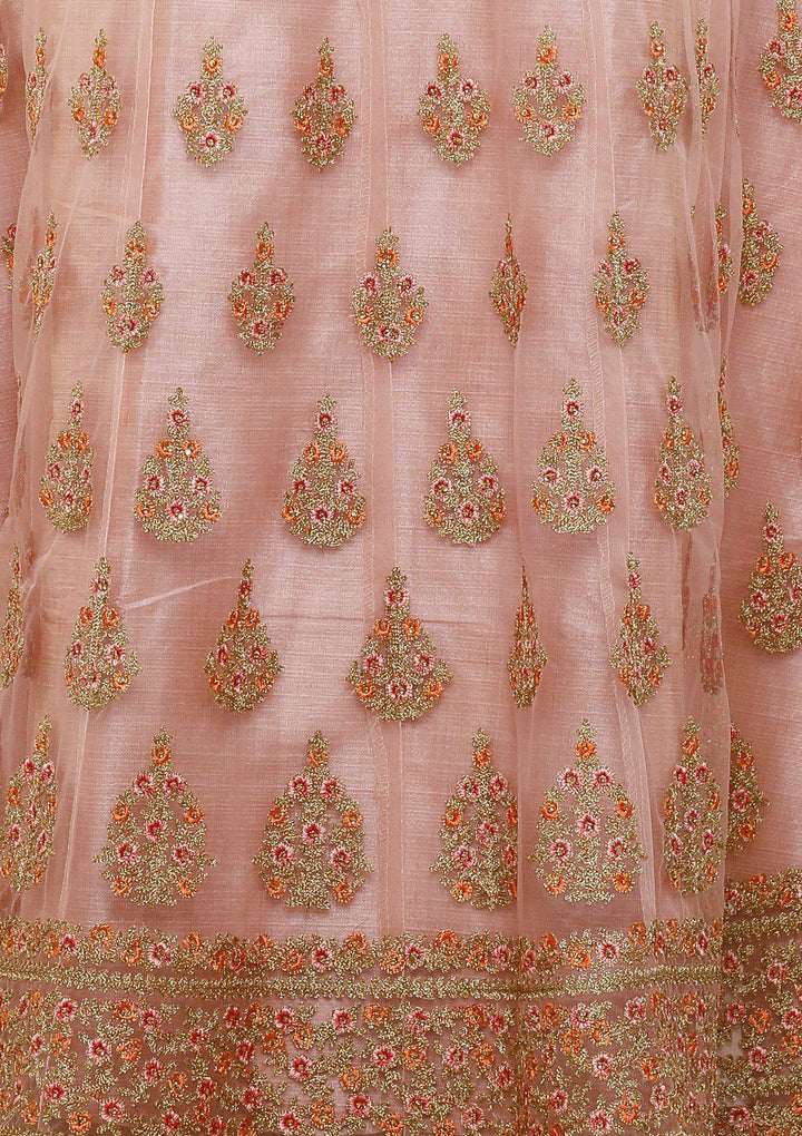 koskii pink net floral work lehenga-Koskii