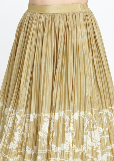 Beige Printed Satin Designer Lehenga-Koskii
