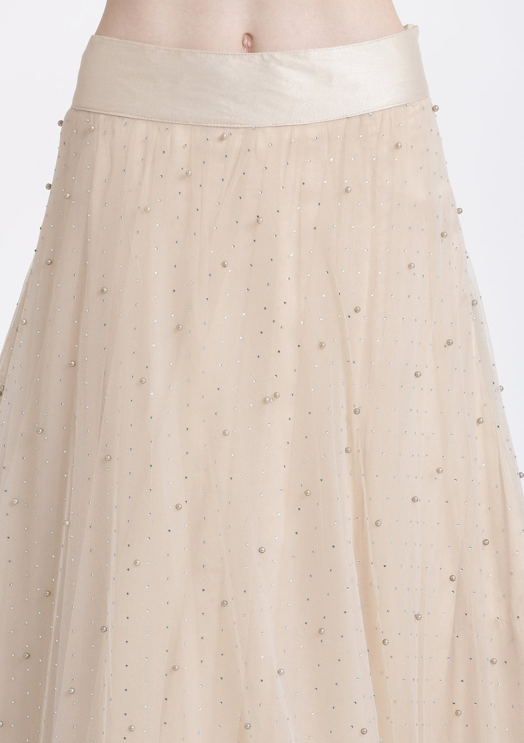 Beige Sequins Net Designer Lehenga-Koskii