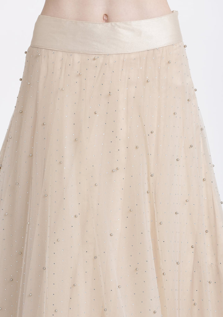 Beige Sequins Net Designer Lehenga-Koskii