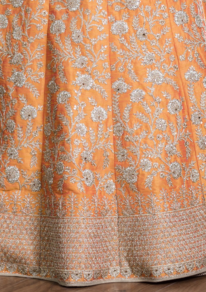Mustard Yellow Stone Work Silk Designer Lehenga-Koskii