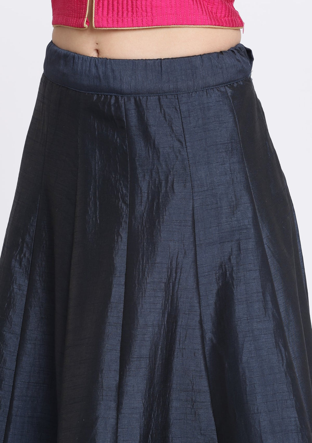 Navy Blue and Fuschia Cutdana Rawsilk Designer Lehenga-Koskii