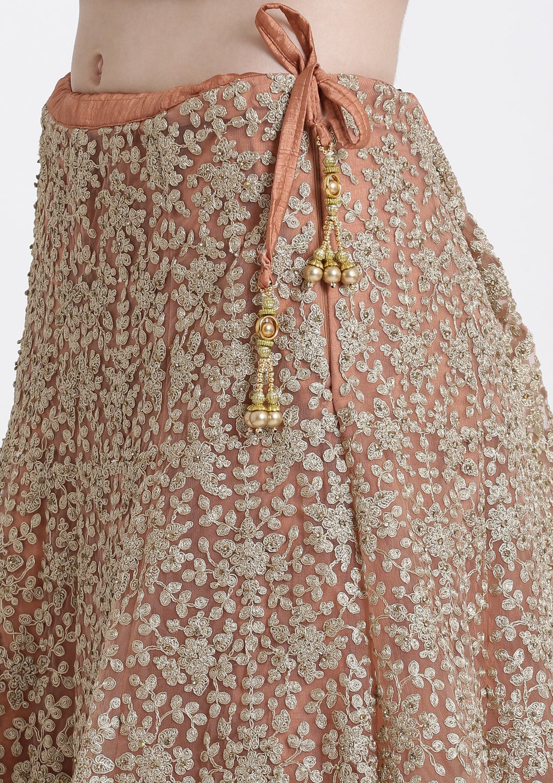 Peach Zariwork Net Designer Lehenga-Koskii