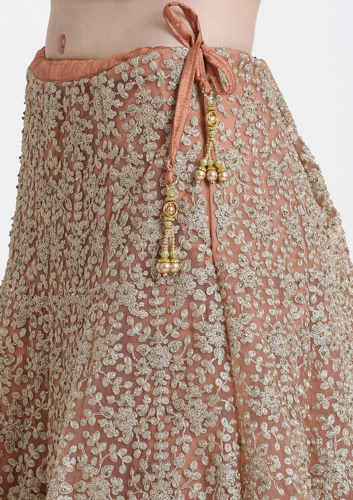 Peach Zariwork Net Designer Lehenga-Koskii