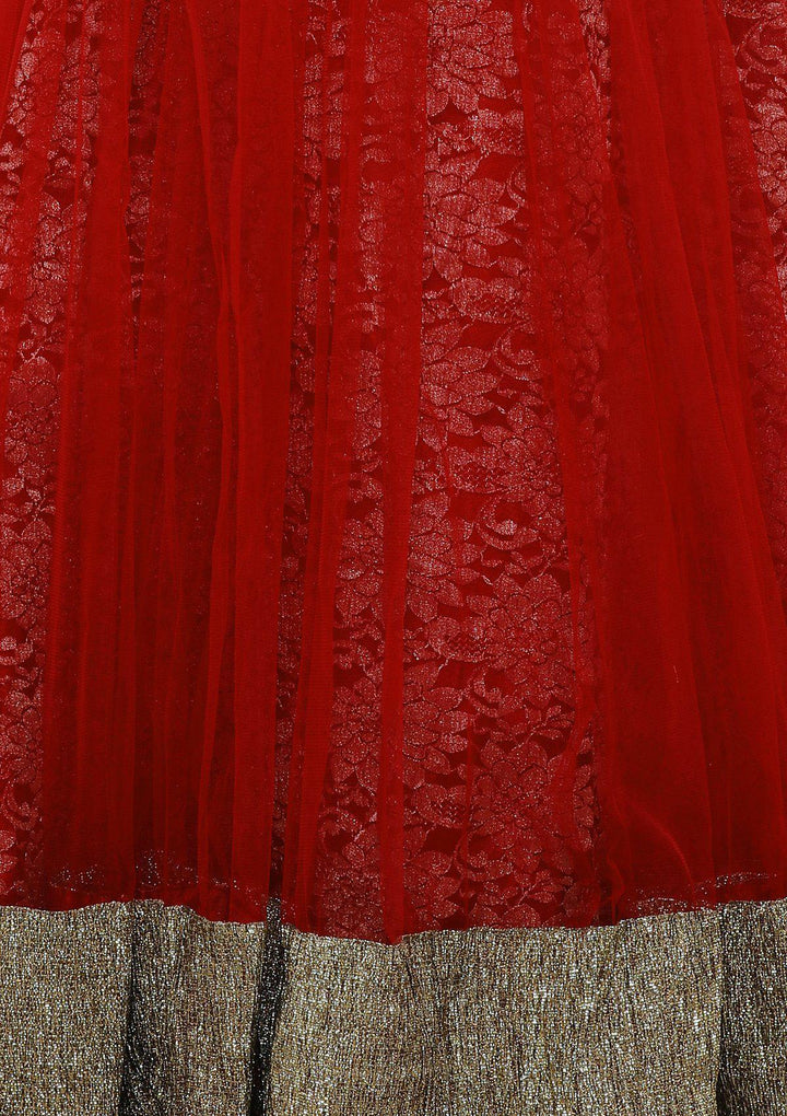 koskii red net and lace lehenga-Koskii