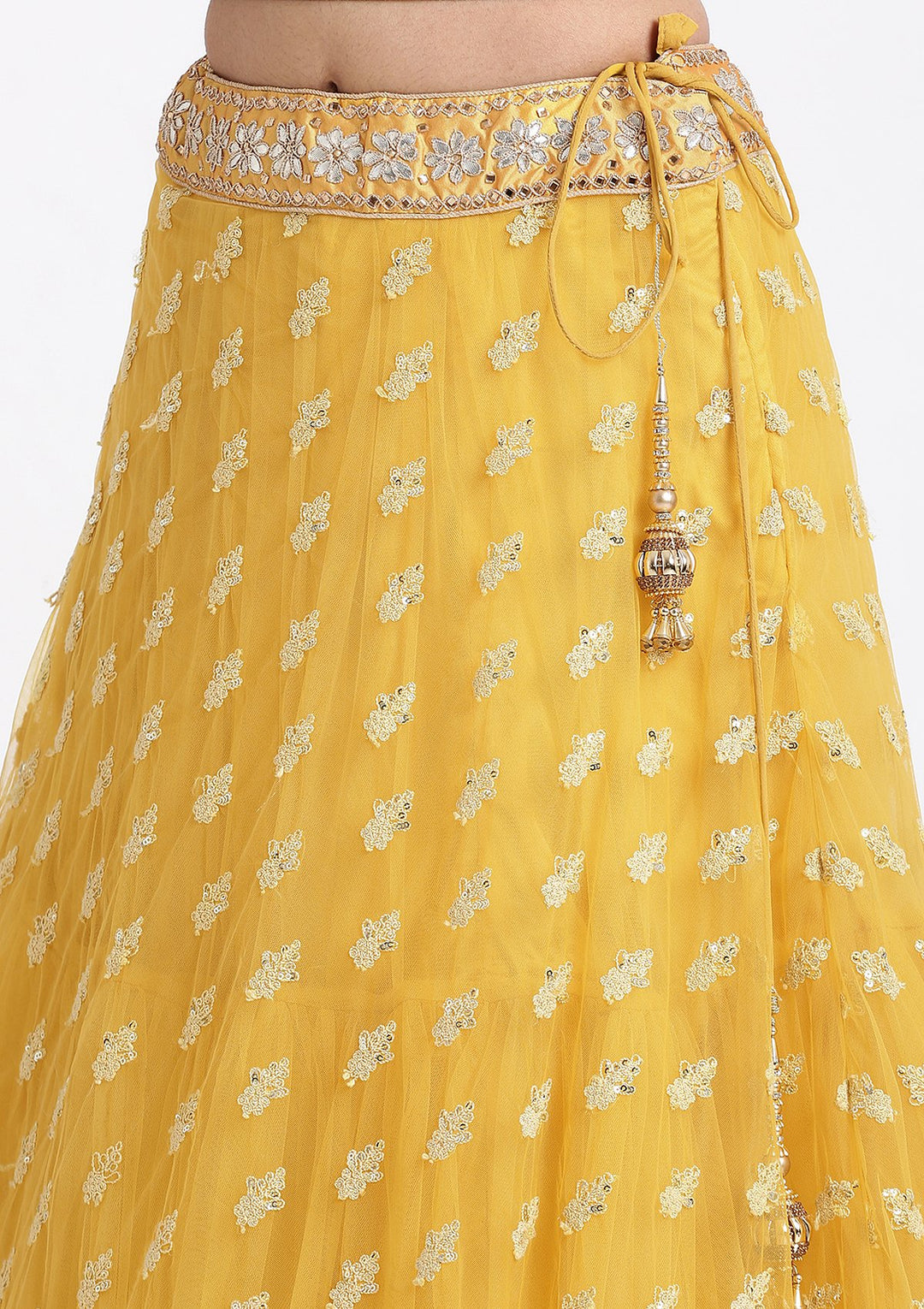 Yellow Gota Patti Net Designer Lehenga-Koskii