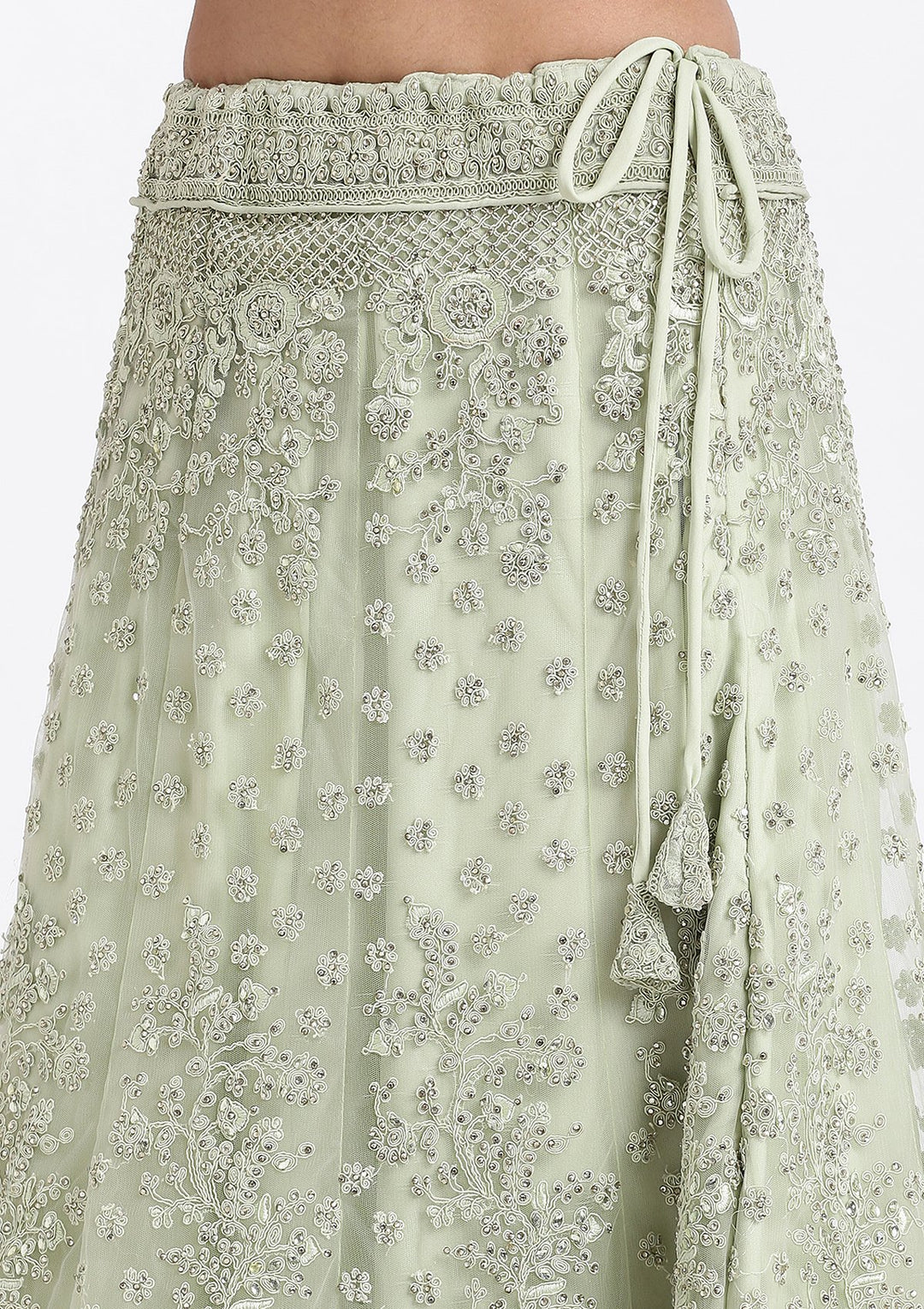 Pista Green Threadwork Net Designer Lehenga-Koskii