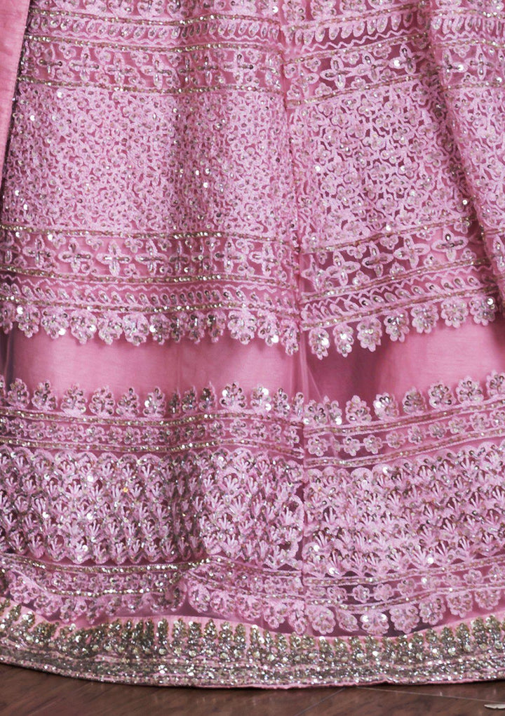 Pink Thread Work Net Designer Lehenga-Koskii