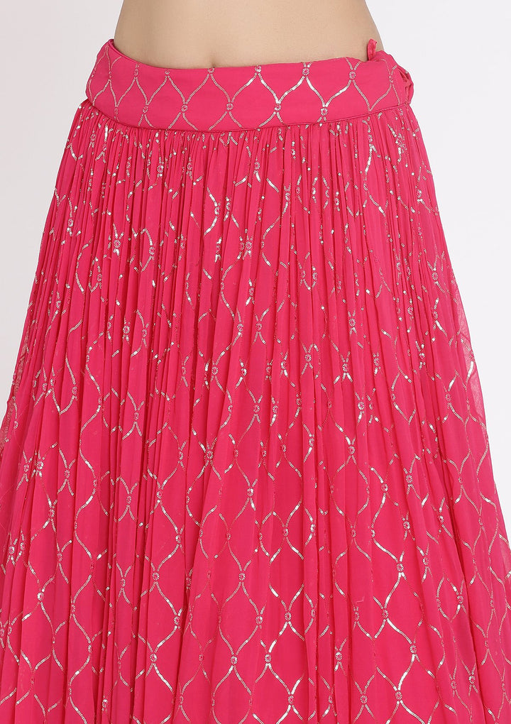 Rani Pink And Yellow Gotapatti Georgette Designer Lehenga - koskii