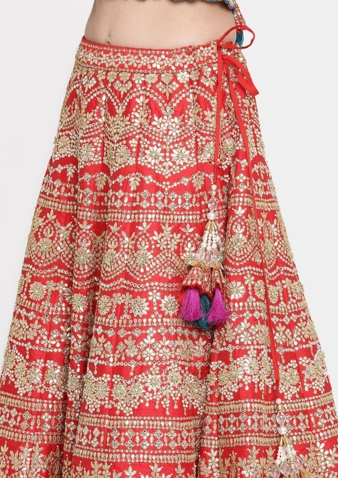 Red Gota Patti Raw Silk Designer Lehenga-Koskii