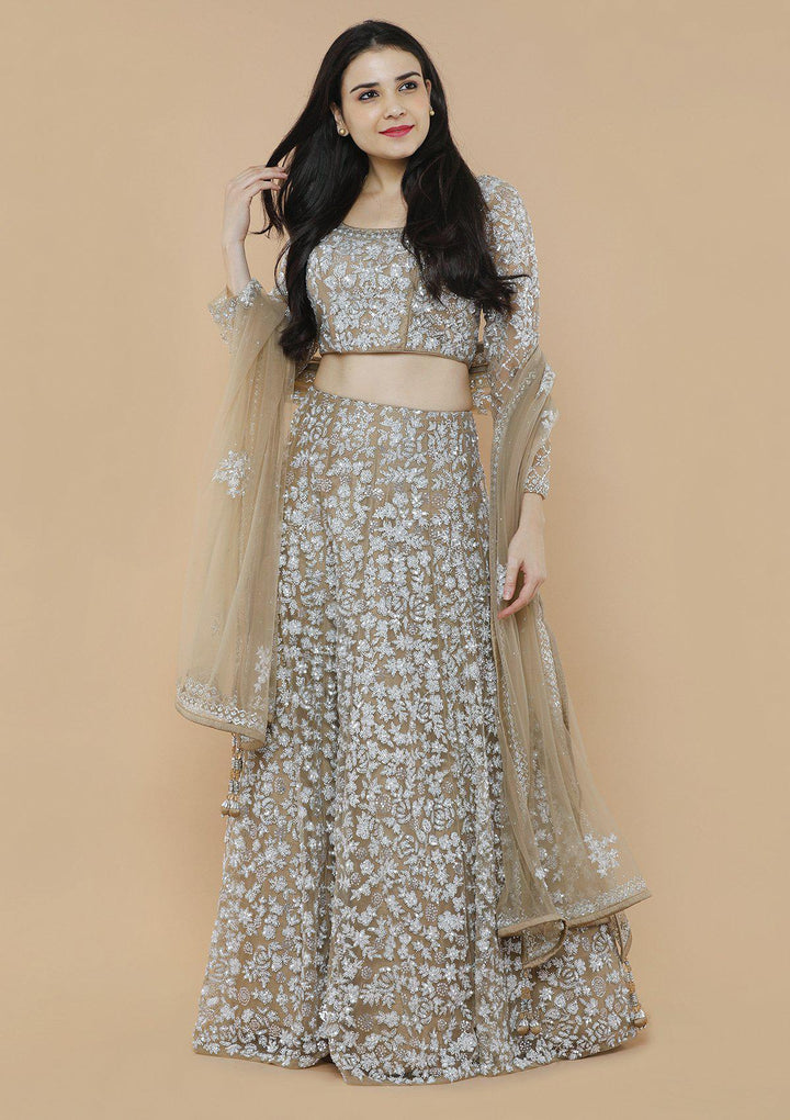 Sparkling Silver Embellished Designer Lehenga-Koskii