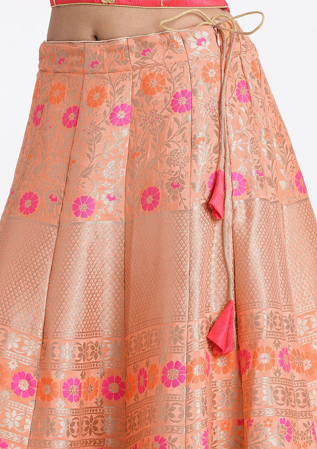 Peach Zariwork Brocade Designer Lehenga-Koskii