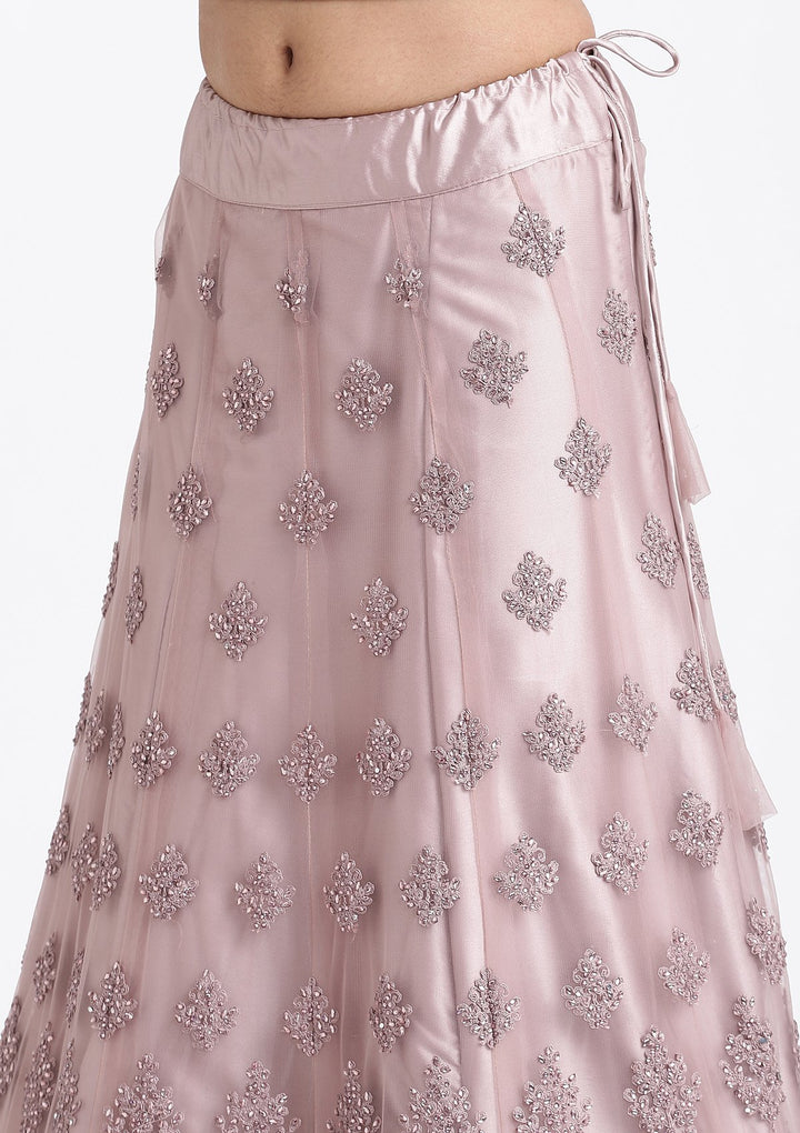 Mauve Thread Work Net Designer Lehenga-Koskii