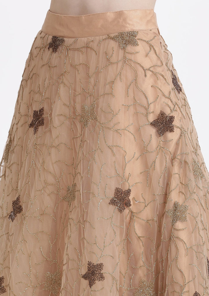 Peach Pearlwork Net Designer Lehenga-Koskii