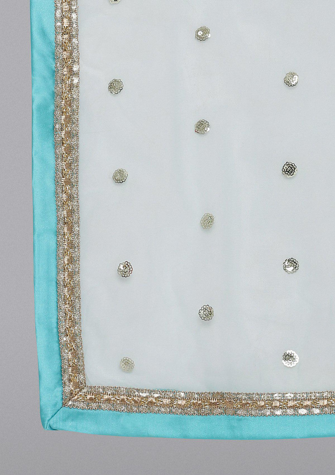 Sea Green Mirrorwork Net Designer Lehenga-Koskii