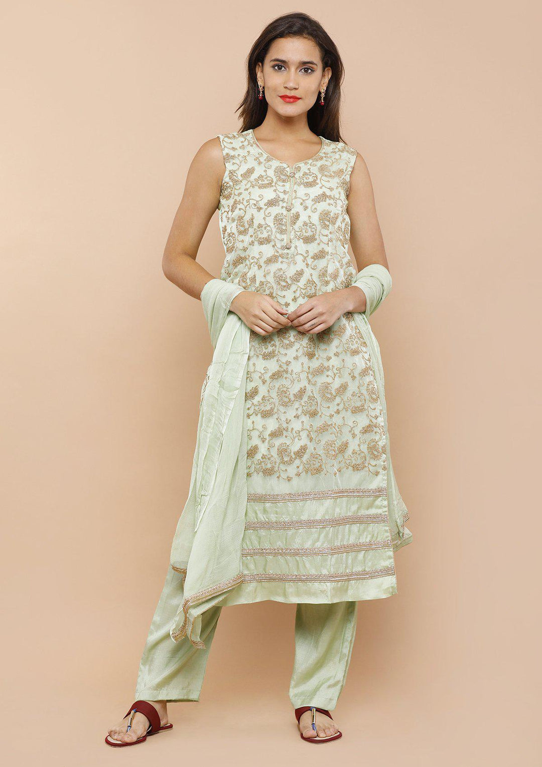 Sea Green and Gold Designer Salwar Suit-Koskii