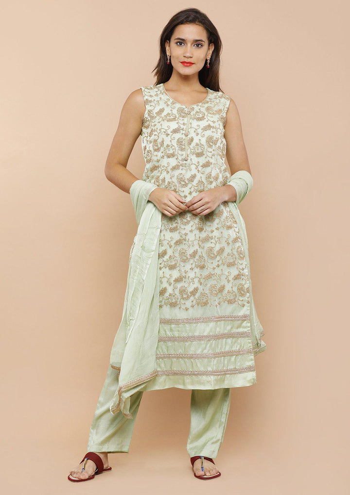 Sea Green and Gold Designer Salwar Suit-Koskii
