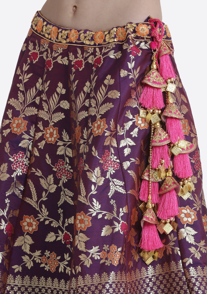 Navy Blue Gotapatti Banarasi Designer Lehenga-Koskii