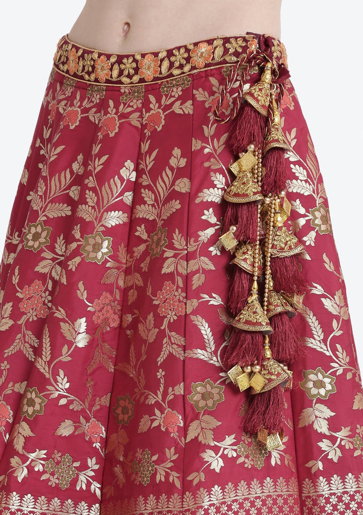 Red Gotapatti Banarasi Designer Lehenga-Koskii