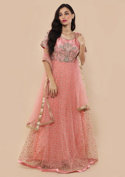 Pink Stone Work Silk Designer Gown-Koskii