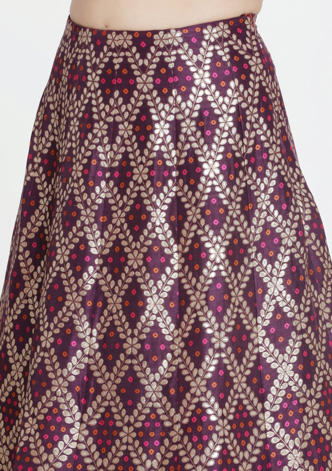 Wine and Fuschia Gotapatti Brocade Designer Lehenga-Koskii