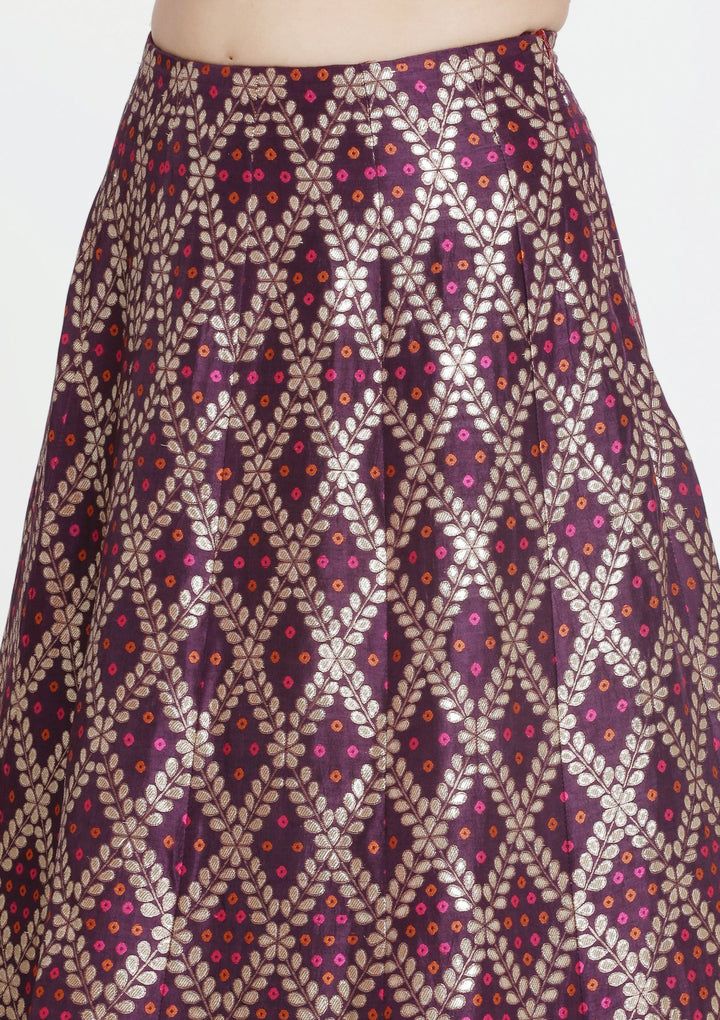 Wine and Fuschia Gotapatti Brocade Designer Lehenga-Koskii