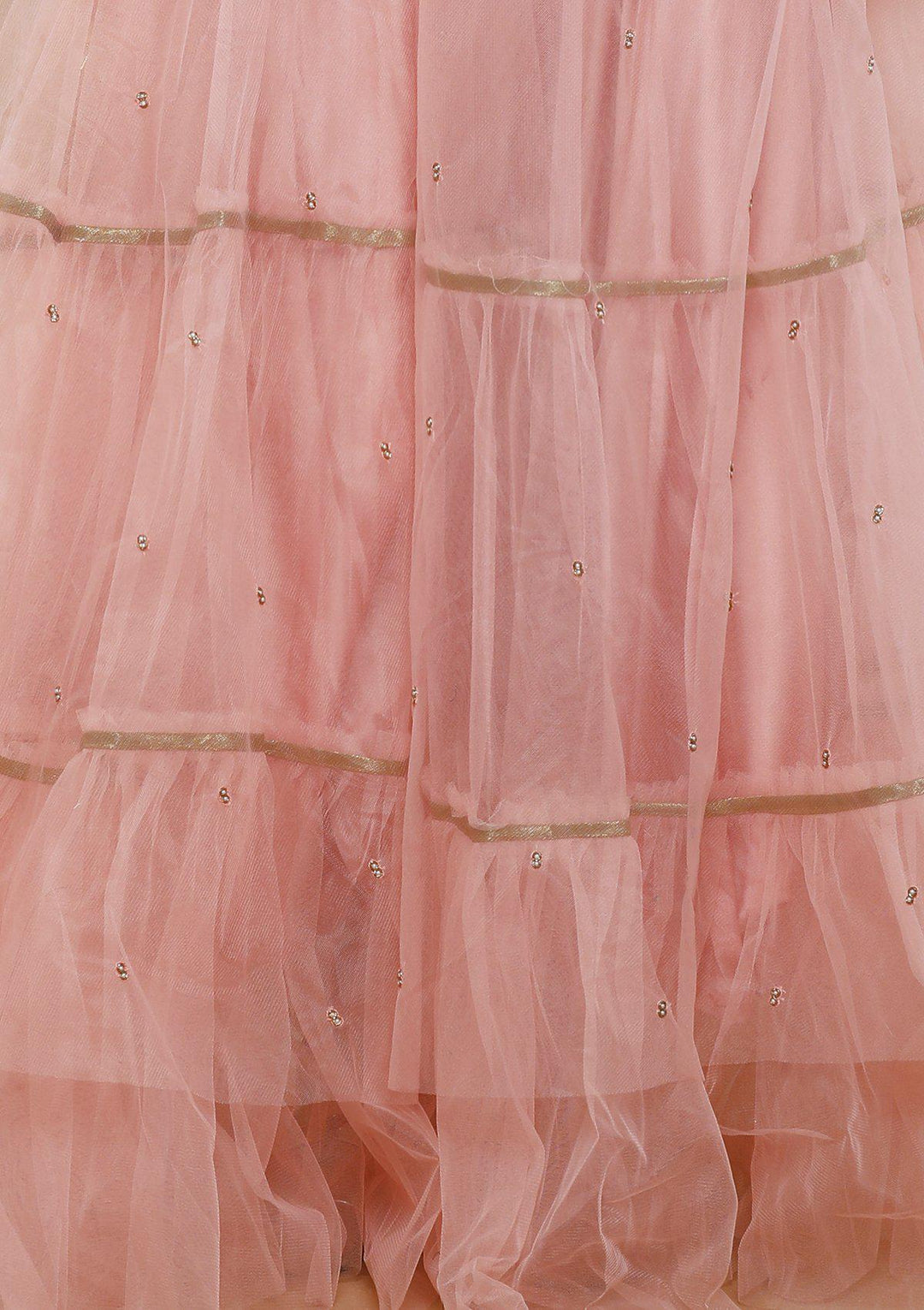 Pink Chequered Pearl Net Designer Lehenga-Koskii