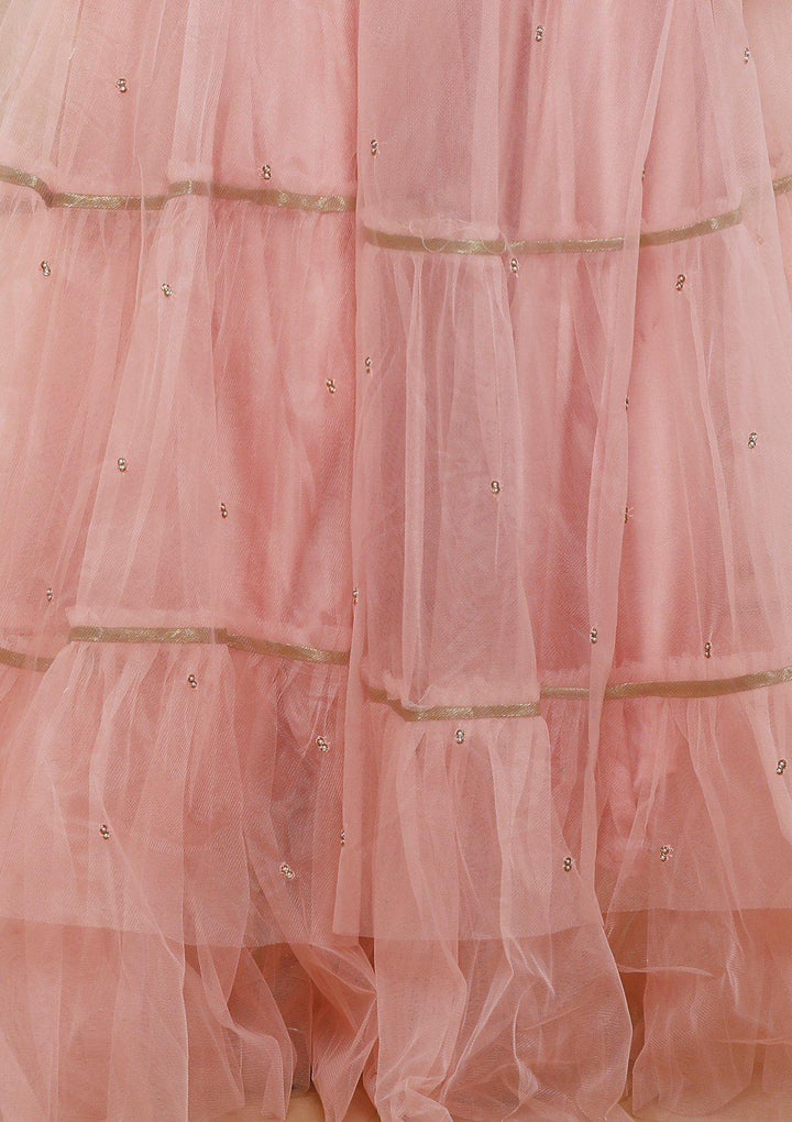 Pink Chequered Pearl Net Designer Lehenga-Koskii