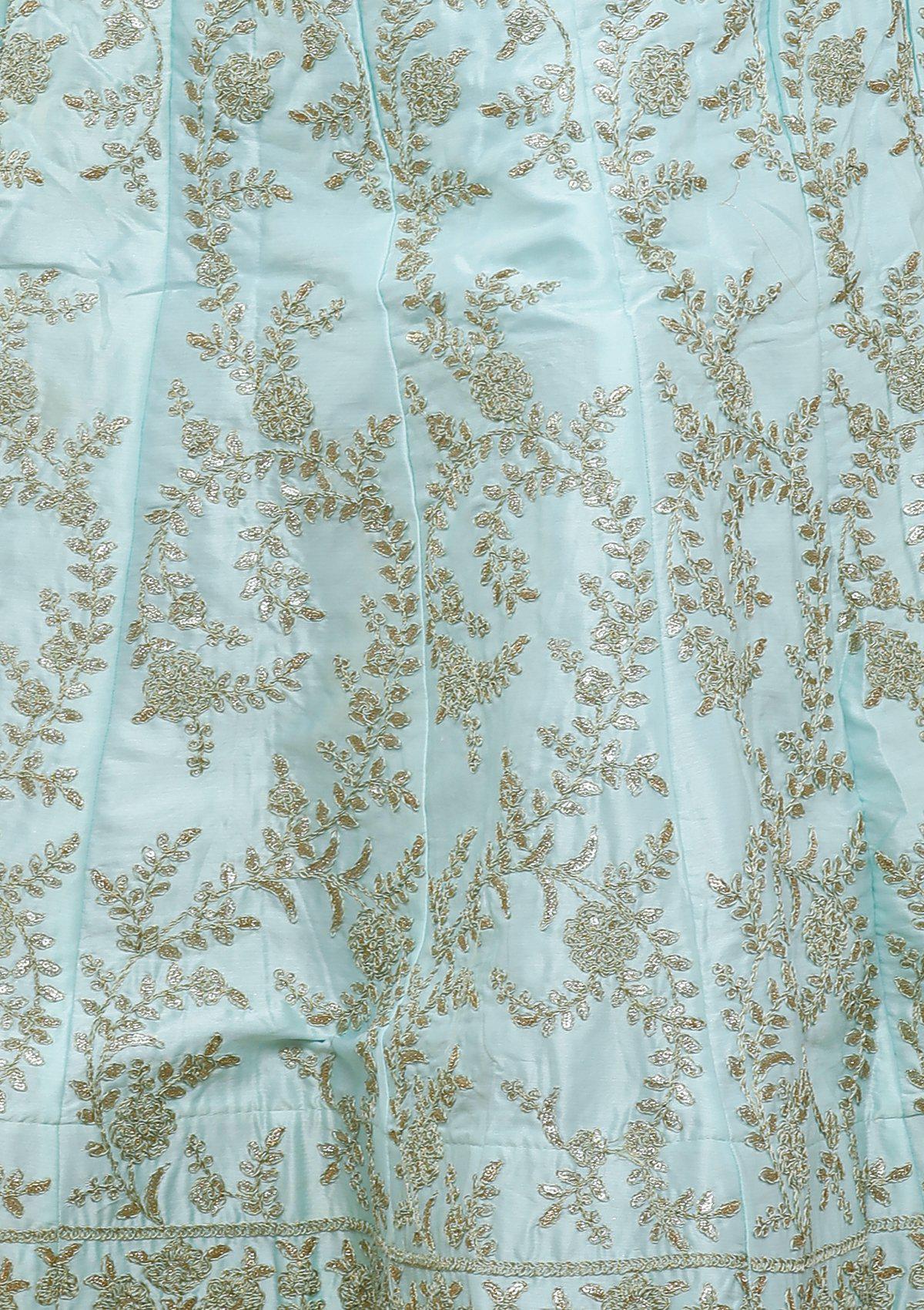 Blue Thread Embroidered Silk Designer Lehenga-Koskii