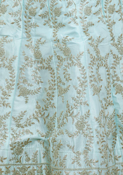 Blue Thread Embroidered Silk Designer Lehenga-Koskii