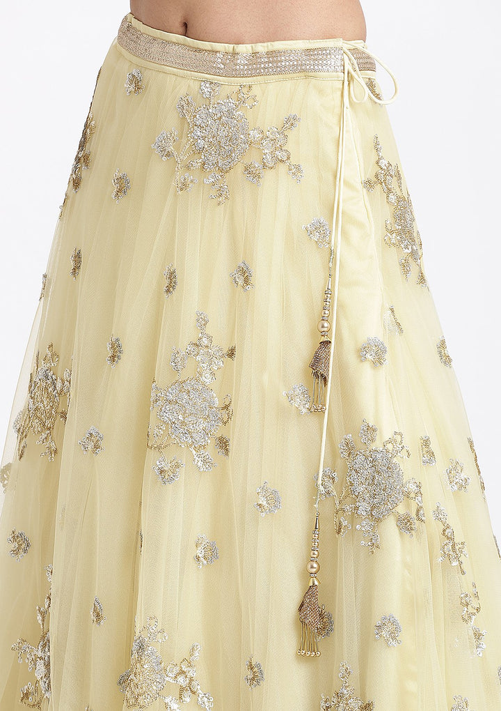Lemon Yellow Gota Patti Net Designer Lehenga-Koskii