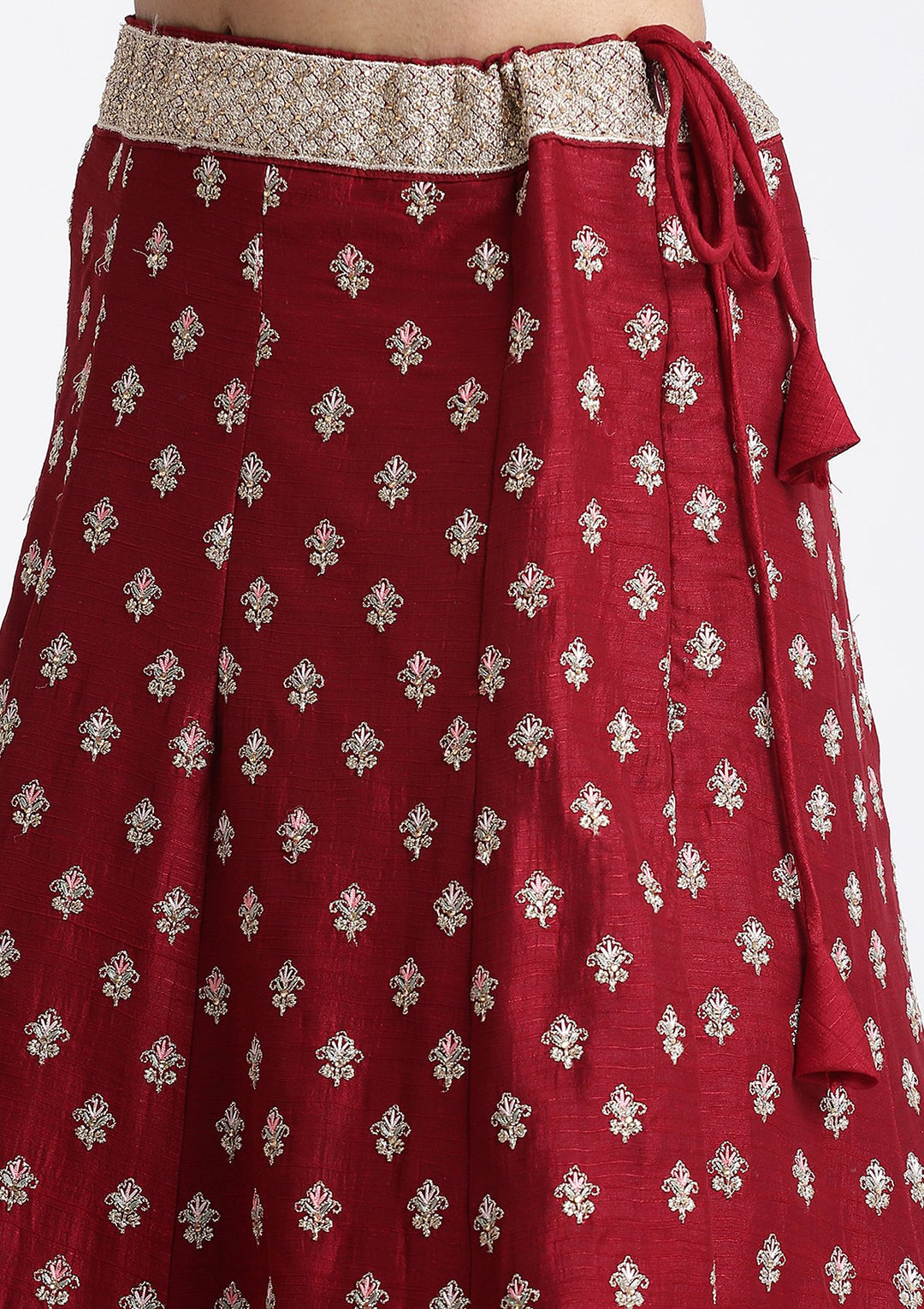 Maroon Zari Work Rawsilk Designer Lehenga-Koskii