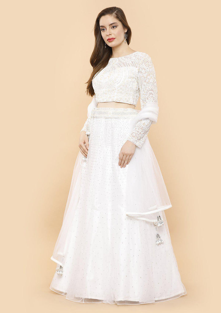 koskii ivory pearl and stone work lehenga-Koskii