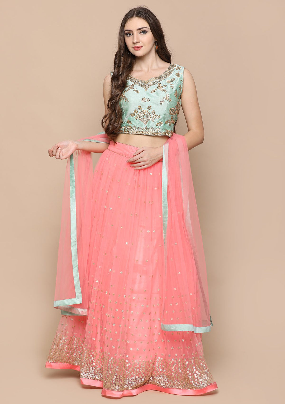 Pink Stone Work Silk Designer Lehenga-Koskii
