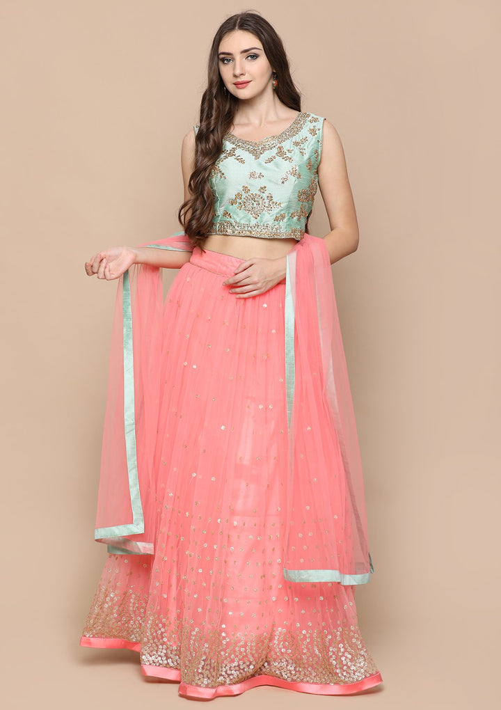 Pink Stone Work Silk Designer Lehenga-Koskii
