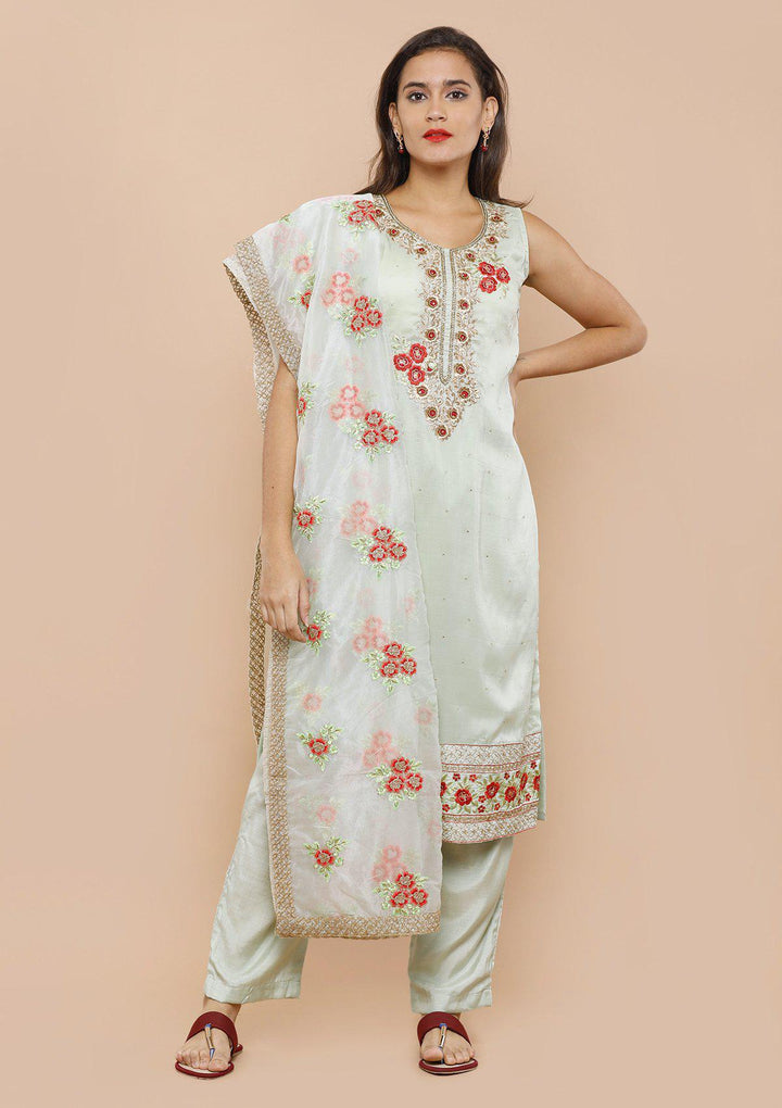 Green Embellished Tissue Designer Salwar Suit-Koskii