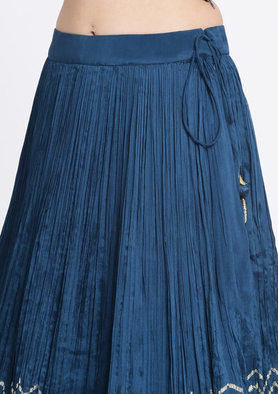Peacock Blue Zardosi Art Silk Designer Lehenga-Koskii