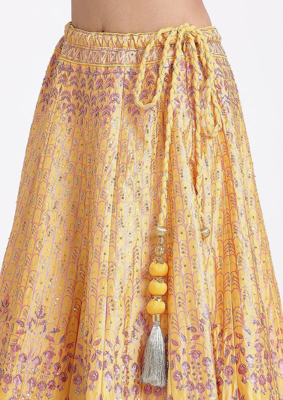 Yellow Sequinned Raw Silk Designer Lehenga-Koskii