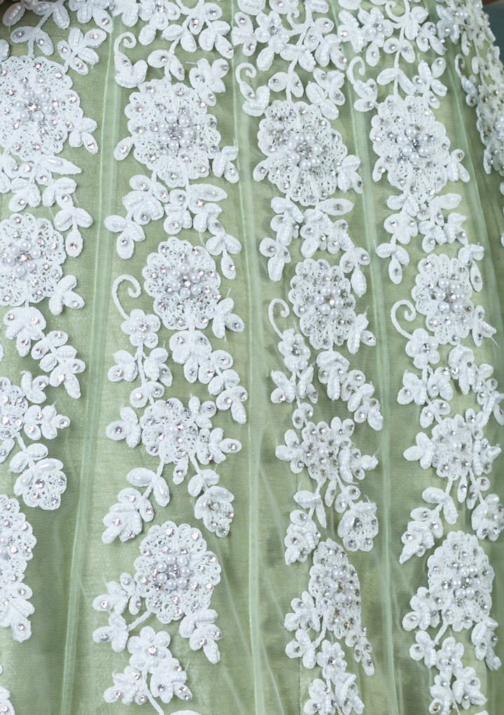 Green Stone Embellished Net Designer Lehenga-Koskii