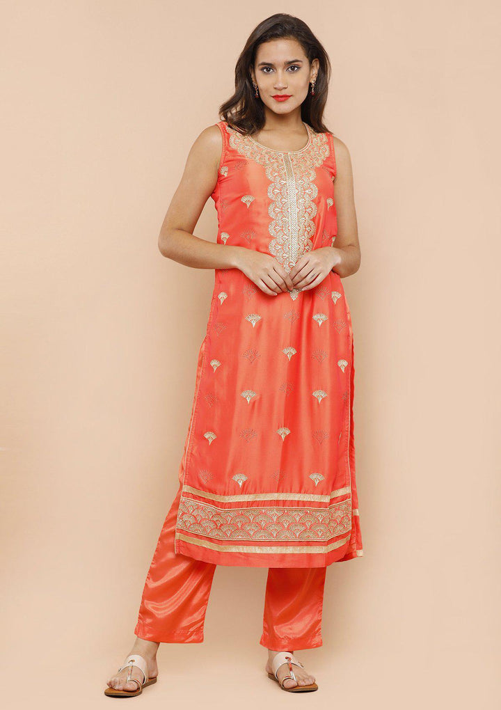 Orange Zari Work Designer Salwar Suit-Koskii