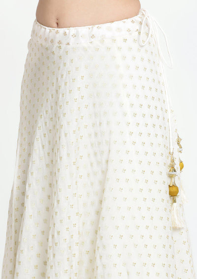 Mustard and Cream Zardozi Chanderi Designer Lehenga-Koskii
